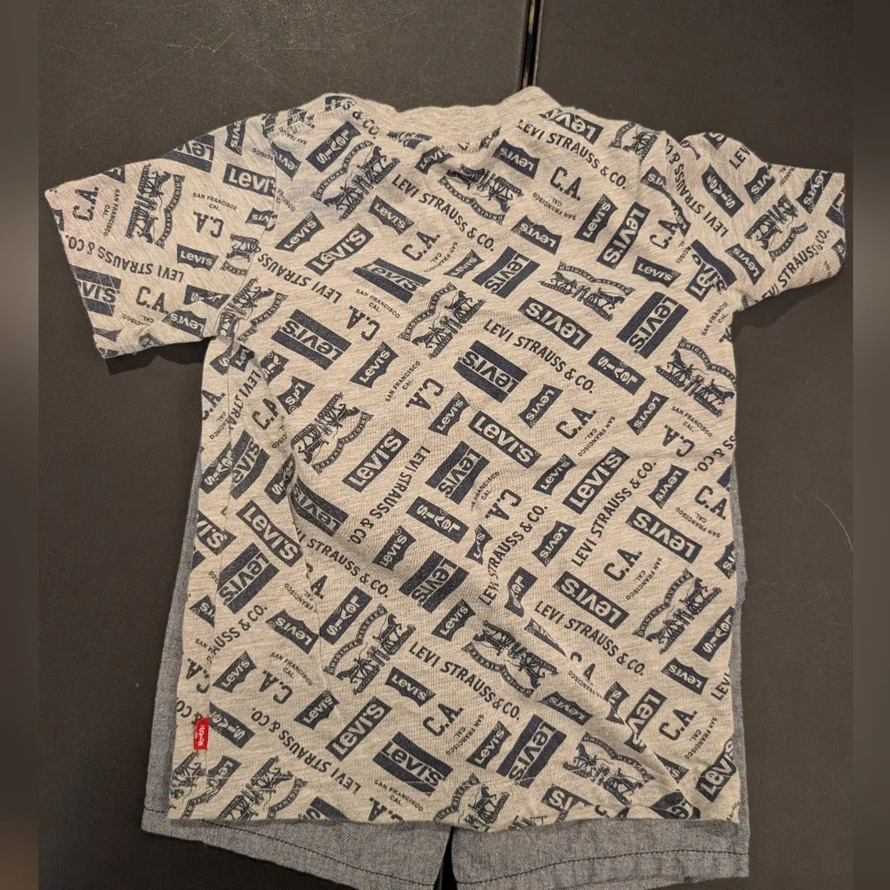 Levi's Toddler Boy Gray Logo Tee and Heathered Shorts Set - Navy & Light Gray 4T